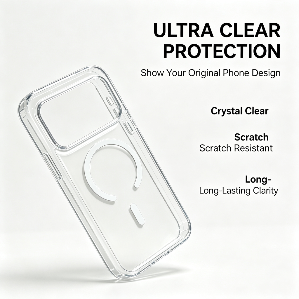 Jencakoo Clear Magnetic Case for iPhone 17 Pro & 18 Pro – Anti-Yellowing, MagSafe Compatible