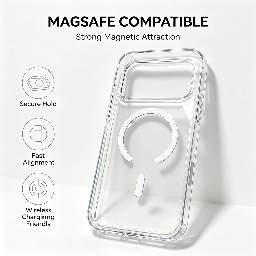 Jencakoo Clear Magnetic Case for iPhone 17 Pro & 18 Pro – Anti-Yellowing, MagSafe Compatible