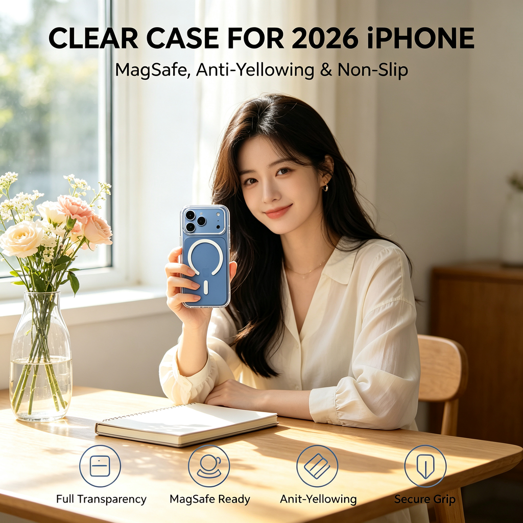 Jencakoo Clear Magnetic Case for iPhone 17 Pro & 18 Pro – Anti-Yellowing, MagSafe Compatible