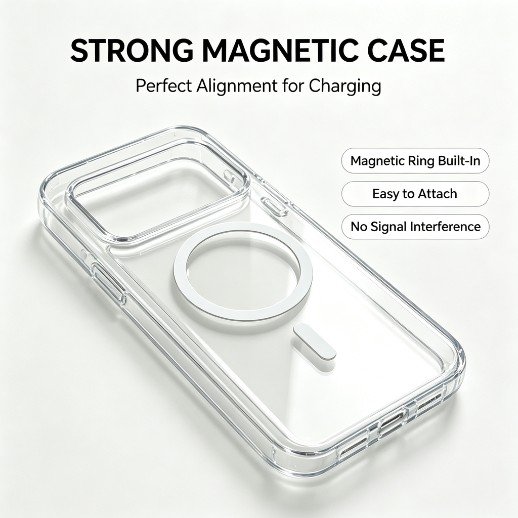 Jencakoo Clear Magnetic Case for iPhone 17 Pro & 18 Pro – Anti-Yellowing, MagSafe Compatible